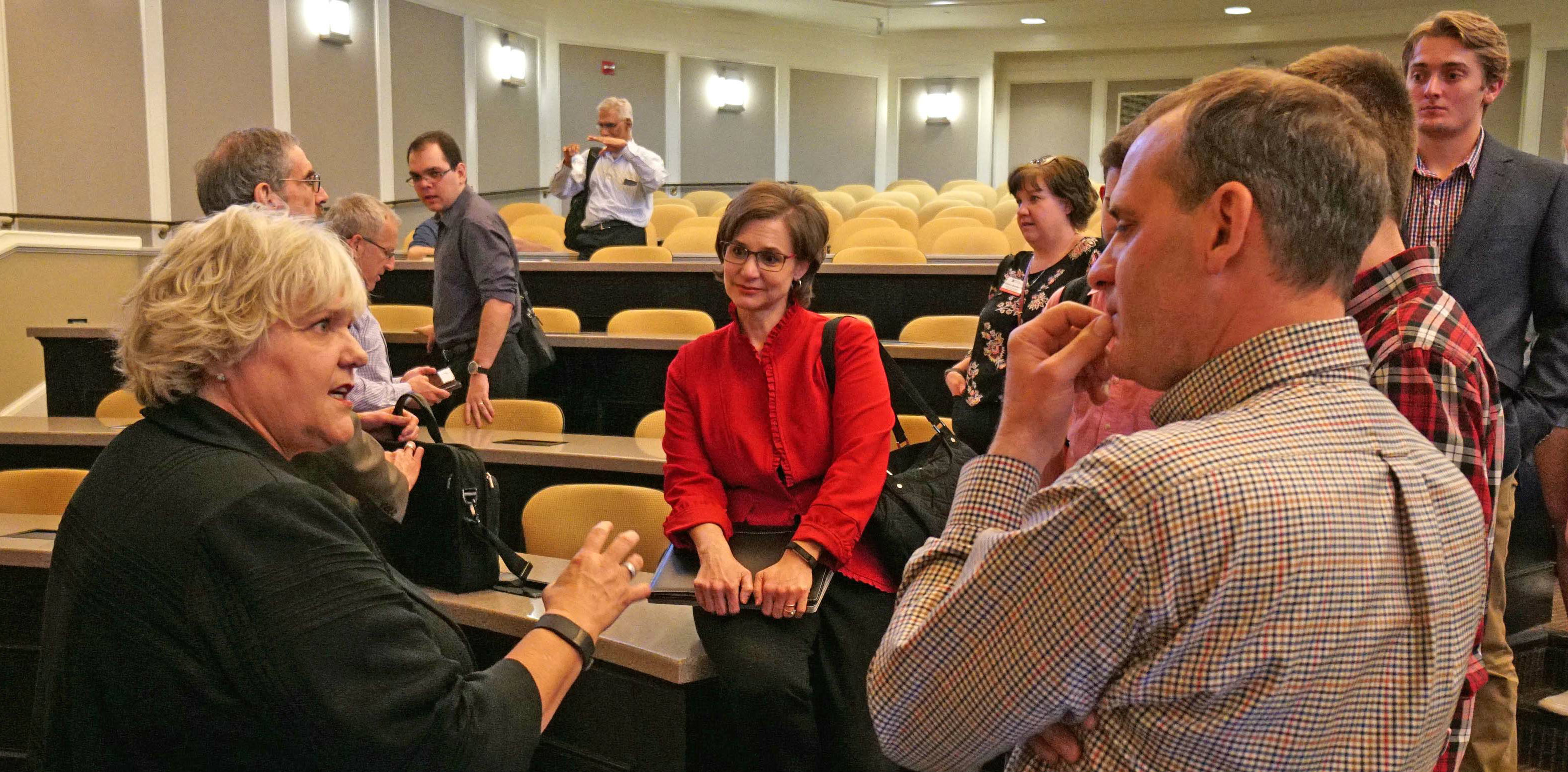 Patty Morrison talks with students and faculty after her Executive Speaker Series talk